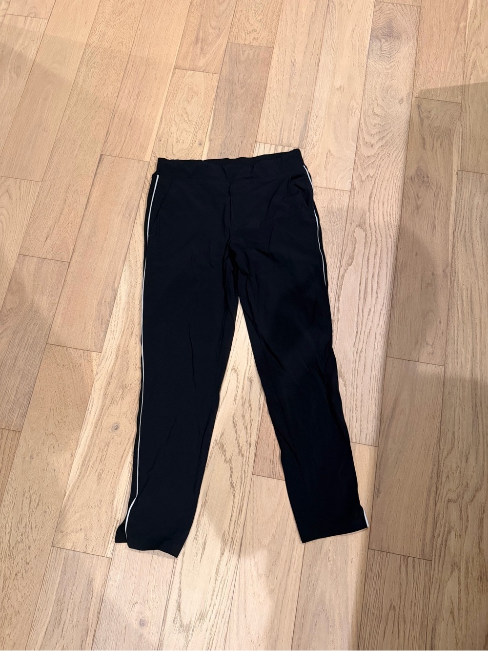Athleta Black Ankle Joggers with White Side Stripe